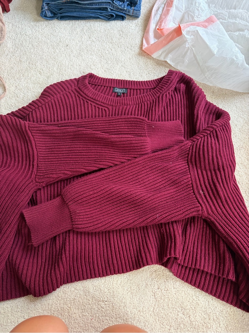 Lira Ribbed Crewneck Sweater in Wine